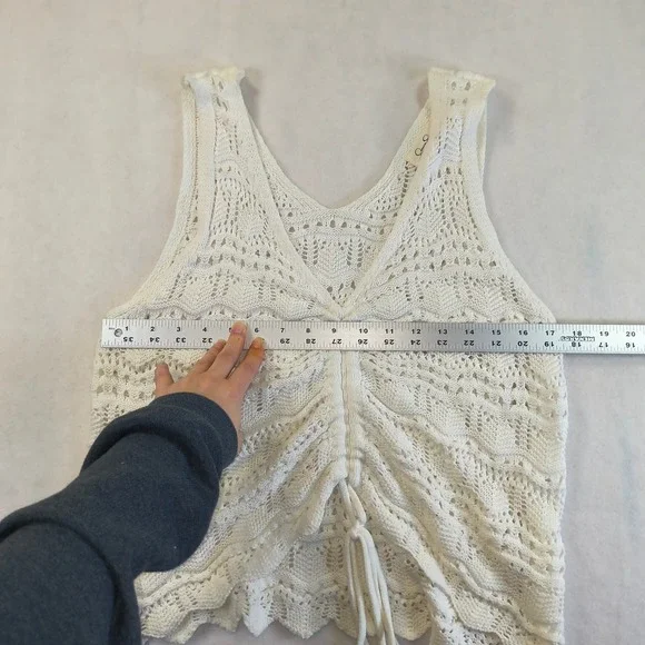 Jessica Simpson Crochet Knit Tank Top Cream Boho Drawstring Beachy Chic L - Picture 7 of 9